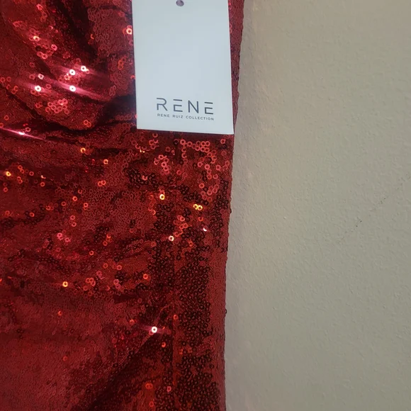 Cape Shoulder Pleated Elegant Red Sequin Sleeveless Gown - Picture 12 of 12